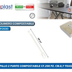 Poloplast Spillo 2 Punte Compostabile Cf.200 Pz. Cm.8,7 Trasp.