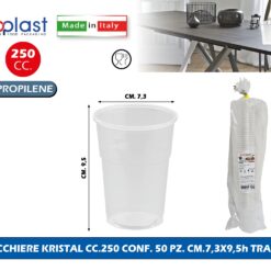 Poloplast Bicchiere Kristal Cc.250 Conf. 50 Pz. Cm.7,3X9,5H Trasp.