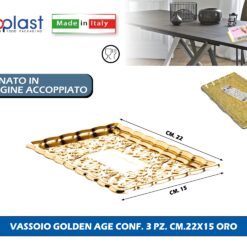 Poloplast Vassoio Golden Age Conf. 3 Pz. Cm.22X15 Oro