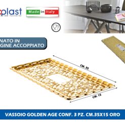 Poloplast Vassoio Golden Age Conf. 3 Pz. Cm.35X15 Oro
