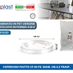 Poloplast Coperchio Piatto Senza Foro Cf.50 Pz. Cm.4,5 Trasp.
