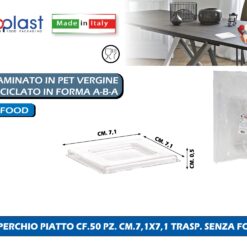 Poloplast Coperchio Piatto Cf.50 Pz. Cm.7,1X7,1 Trasp. Senza Foro