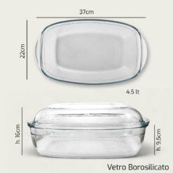 TEGLIA VETRO RETT.RE CON COPERCHIO CM.39X22X16h