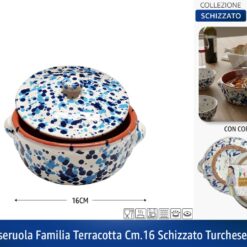 CASSERUOLA FAMILIA TERRACOTTA CM.16 SCHIZZATO TURCHESE-BLU