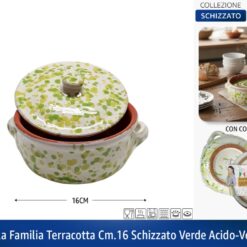 CASSERUOLA FAMILIA TERRACOTTA CM.16 SCHIZZATO VERDE ACIDO-VERDE MELA