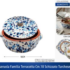 CASSERUOLA FAMILIA TERRACOTTA CM.18 SCHIZZATO TURCHESE-BLU
