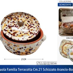 CASSERUOLA FAMILIA TERRACOTTA CM.18 SCHIZZATO ARANCIO-BORDEAUX