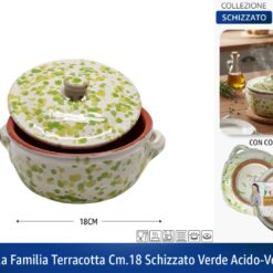 CASSERUOLA FAMILIA TERRACOTTA CM.18 SCHIZZATO VERDE ACIDO-VERDE