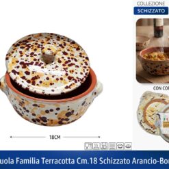 CASSERUOLA FAMILIA TERRACOTTA CM.21 SCHIZZATO ARANCIO-BORDEAUX