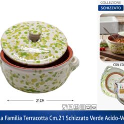 CASSERUOLA FAMILIA TERRACOTTA CM.21 SCHIZZATO VERDE ACIDO-VERDE MELA