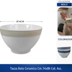 TAZZA BOLO CERAMICA CM.14X8h COL. ASS.
