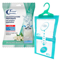 Sicignano | Deumidificatore con Appendino 2 in 1, Anti-Umidità e Anti-Odore, Capacità 500 ml, Ideale per Armadi e Ambienti Domestici, Fragranza Muschio Bianco