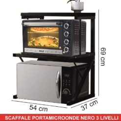 SCAFFALE PORTAMICROONDE NERO 3 LIVELLI