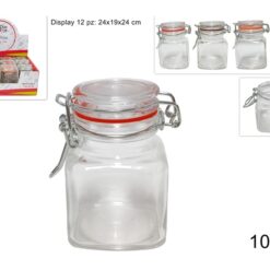 BARATTOLO VETRO CHIUSURA ERMETICA QUADRO ML.100