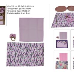 SET 4 TOVAGLIETTE 4 TOVAGLIOLI 4 PORTATOVAGLIOLI DEC. FIORI 3 ASS.