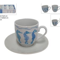 TAZZINE CAFFE' CONF. 6 PZ. C/PIATT. DEC. MARINE 3 ASS.