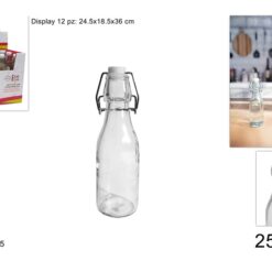 BOTTIGLIA VETRO TONDA LISCIA ML.250 CON TAPPO ERMETICO