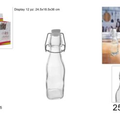 BOTTIGLIA VETRO QUADRA LISCIA ML.250 CON TAPPO ERMETICO