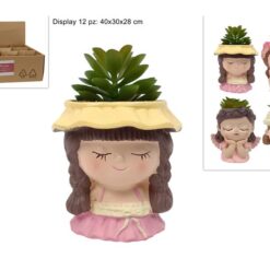 VASO BAMBOLA CON PIANTA GRASSA 4 ASS.