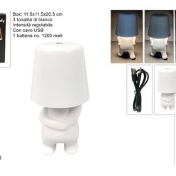 LAMPADA DA TAVOLO OMINO STILIZZATO BIANCO RICARICABILE CON CAVO 2 ASS.