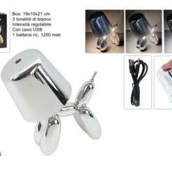 LAMPADA DA TAVOLO CANE STILIZZATO SILVER RICARICABILE CON CAVO