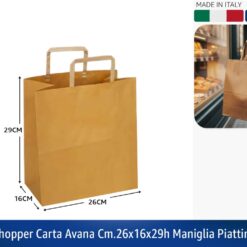 BUSTA SHOPPER CARTA AVANA CM.26X16X29h MANIGLIA PIATTINA GR.90