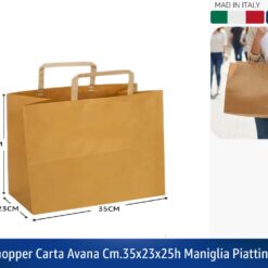 BUSTA SHOPPER CARTA AVANA CM.35X23X25h MANIGLIA PIATTINA GR.110