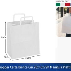 BUSTA SHOPPER CARTA BIANCA CM.26X16X29h MANIGLIA PIATTINA GR.90