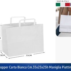 BUSTA SHOPPER CARTA BIANCA CM.35X23X25h MANIGLIA PIATTINA GR.110