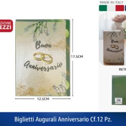 BIGLIETTI AUGURALI ANNIVERSARIO CF. 12 PZ.