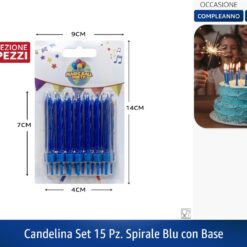 CANDELINA SET 15 PZ. SPIRALE BLU CON BASE