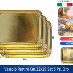 VASSOIO RETT.RE CM.22X29 SET 3 PZ. ORO
