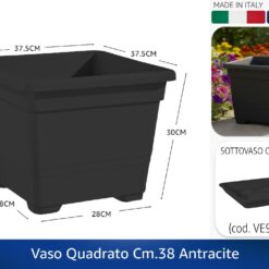 VASO QUADRATO CM.38 ANTRACITE