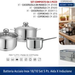 BATTERIA ACCIAIO INOX 18/10 SET 5 PZ. AIDA X INDUZIONE