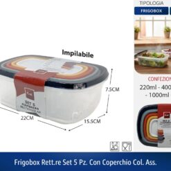 FRIGOBOX RETT.RE SET 5 PZ. CON COPERCHIO COL. ASS.