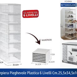 SCARPIERA PIEGHEVOLE PLASTICA 6 LIVELLI CM.25,5X34,5X105h