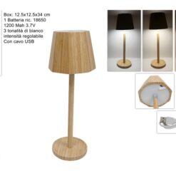 LAMPADA DA TAVOLO LED BAMBOO RICARICABILE 3 TONALITA' DI BIANCO CON CAVO