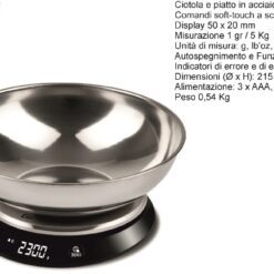 BILANCIA CUCINA ELETTRONICA KG.5 MAGIC DISPLAY CON CIOTOLA DIV.1 GR.