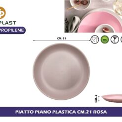 PIATTO PIANO PLASTICA CM.20,8 ROSA