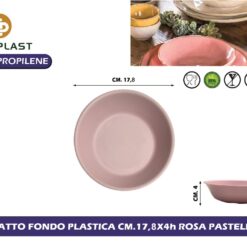 PIATTO FONDO PLASTICA CM.17,8 ROSA