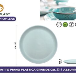 PIATTO PIANO PLASTICA CM.23,5 AZZURRO