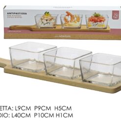 ANTIPASTIERA SET 3 PZ. AZULEJOS CON VASSOIO BAMBOO
