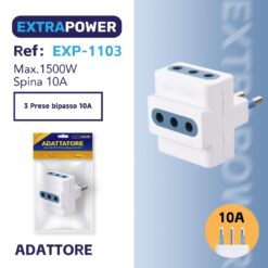 PRESA CON 3 PRESE BIVALENTI 10A SPINA 10A COLORE BIANCO