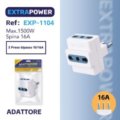 PRESA CON 3 PRESE BIVALENTI 10/16A SPINA 16A COLORE BIANCO
