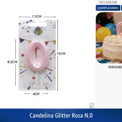 CANDELINA SINGOLA NUMERO 0 GLITTER ROSA