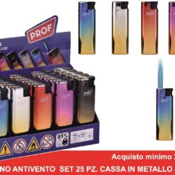ACCENDINO ANTIVENTO CONF. 25 PZ. CON CASSA IN METALLO ANODIZZATO PROFESSIONALE