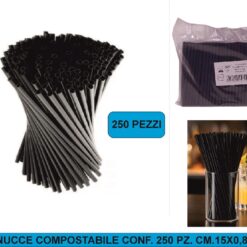 CANNUCCE COMPOSTABILE CONF. 250 PZ. CM.15X0,8 NERE