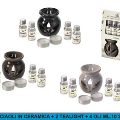 BRUCIAOLI IN CERAMICA + 2 TEALIGHT + 4 OLI ML.10 3 ASS.