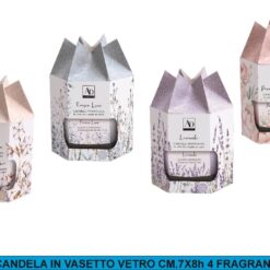 CANDELA IN VASETTO VETRO CM.7X8h 4 FRAGRANZE