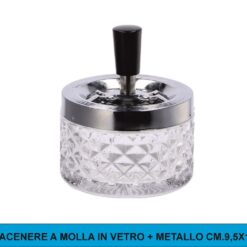 POSACENERE A MOLLA IN VETRO + METALLO CM.9,5X11,5h